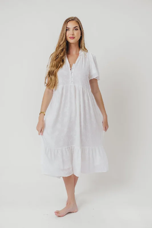 Katie Textured Midi Dress in Off-White