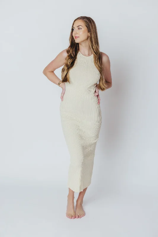 The Madison Racerback Knit Midi Dress in Cream