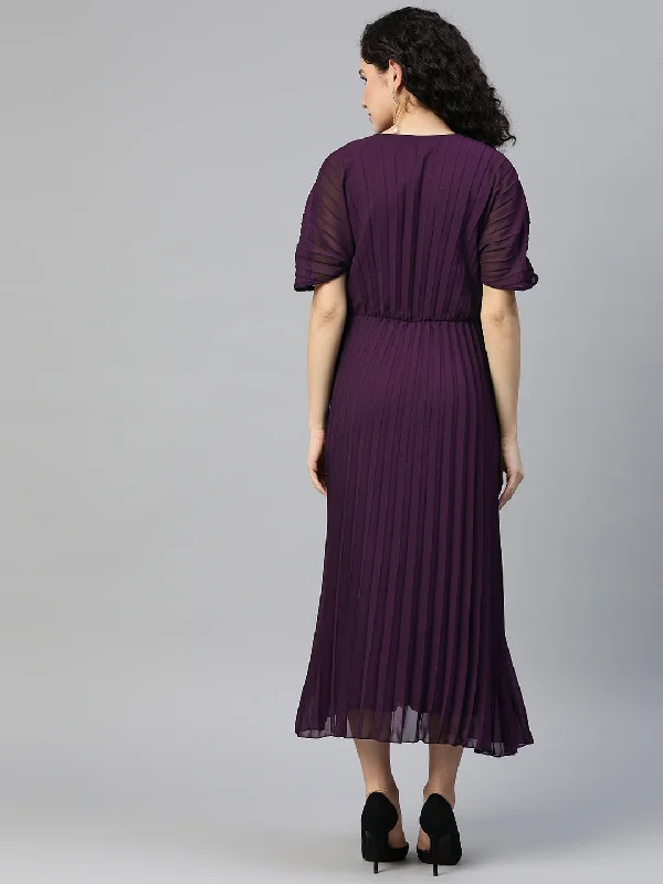 Tie-Up Neck A-Line Midi Dress