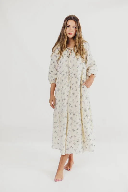 Jenna Tiered Gauze Midi Dress in Ivory Floral - Bump Friendly - Inclusive Sizing (S-3X)