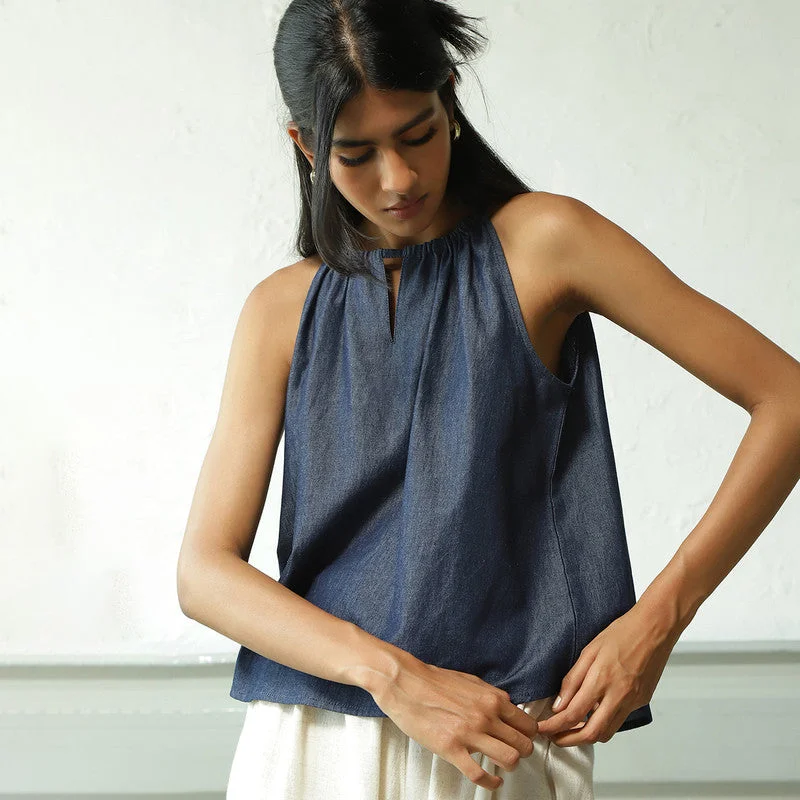 Cotton Denim Tank Top | Tie-Up | Blue