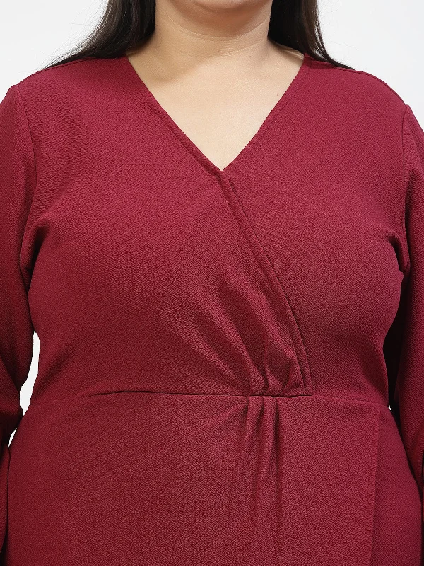 V Neck Plus Size Wrap Midi Dress