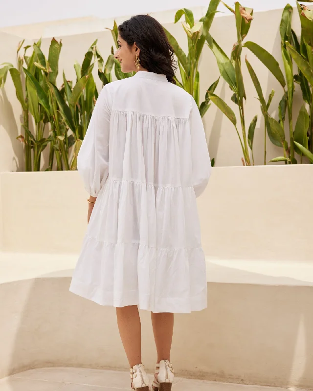 White Basic Tiered Dress