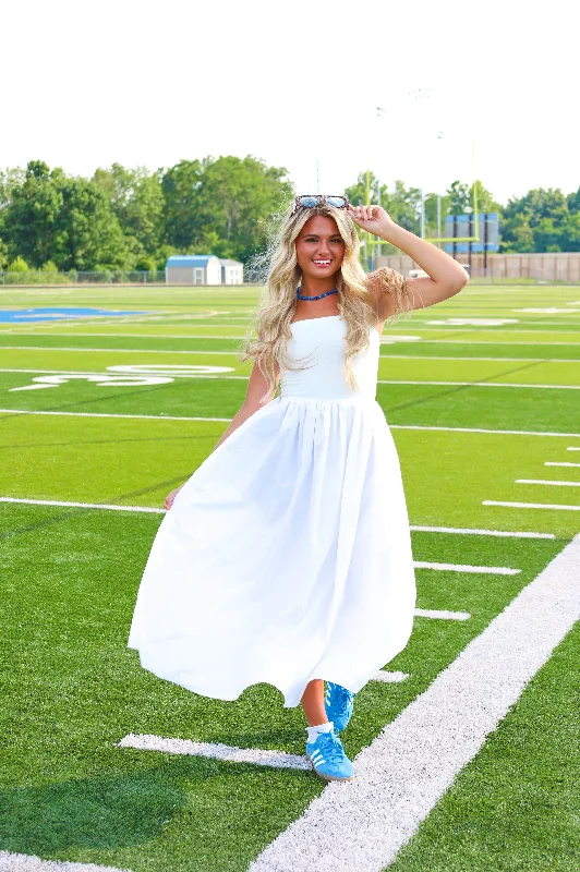 WHITE STRAPLESS COTTON MAXI