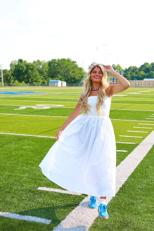 WHITE STRAPLESS COTTON MAXI