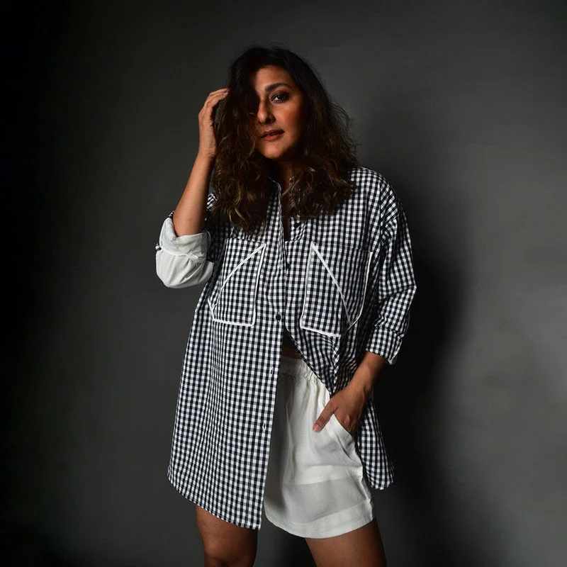 Cotton Oversized Shirt for Women | Checkered | White & Black