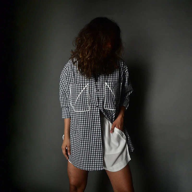 Cotton Oversized Shirt for Women | Checkered | White & Black