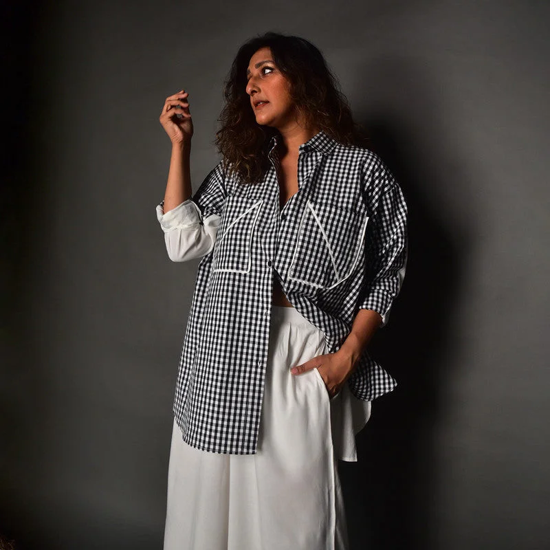 Cotton Oversized Shirt for Women | Checkered | White & Black