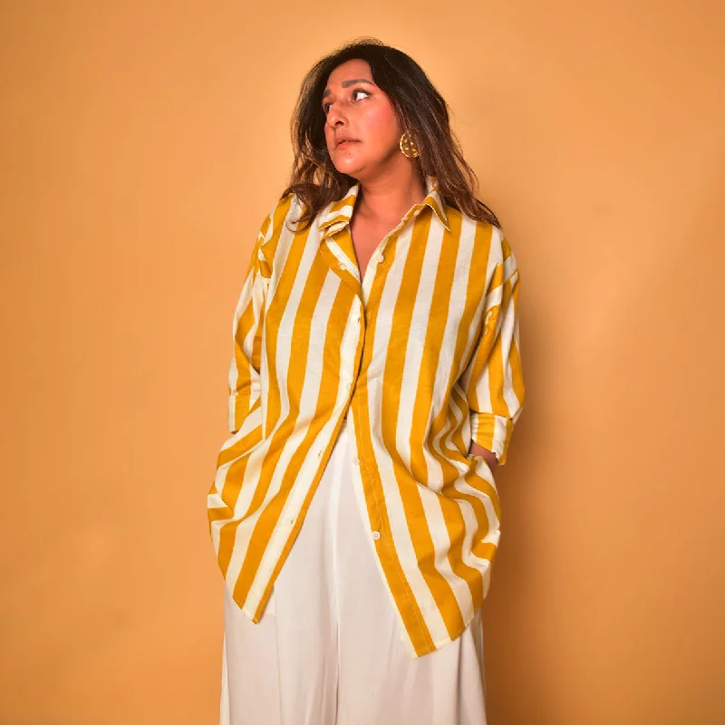 Cotton Shirt for Women | Striped | Yellow & White