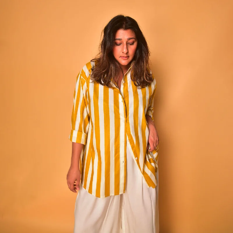 Cotton Shirt for Women | Striped | Yellow & White