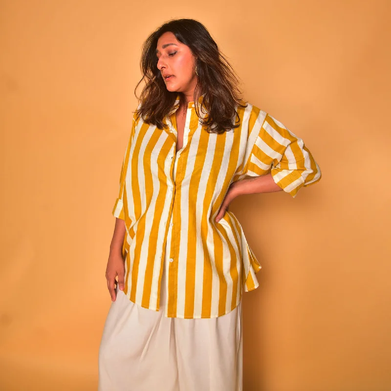 Cotton Shirt for Women | Striped | Yellow & White