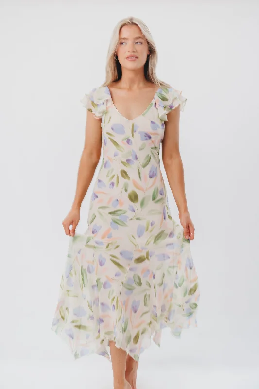 ASTR Wisteria Midi Dress in Blue Multi Floral