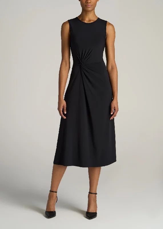 Sleeveless Knot Front Dress for Tall Women in Black