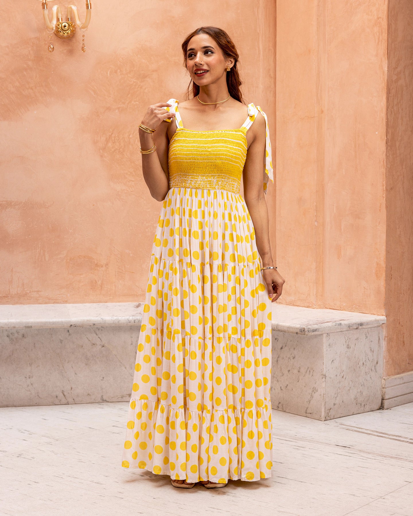 Yellow Smocked & Polka Dress