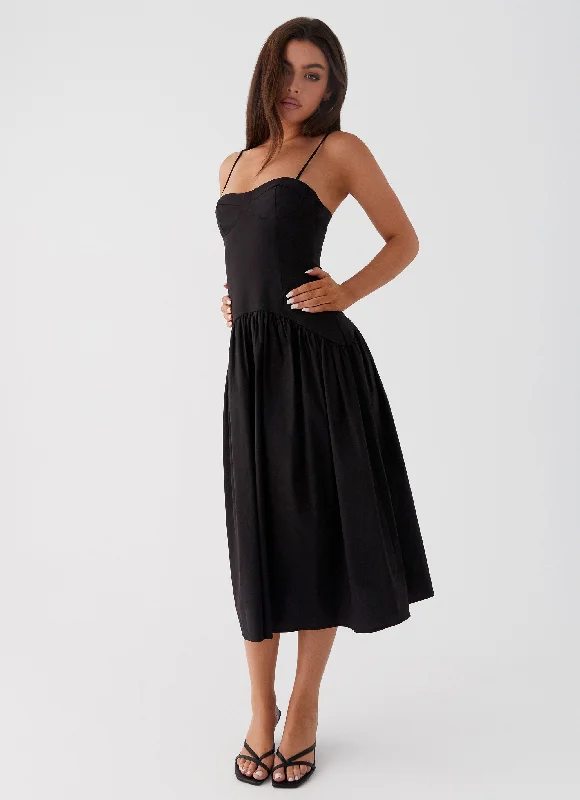 Yvette Corset Midi Dress - Black