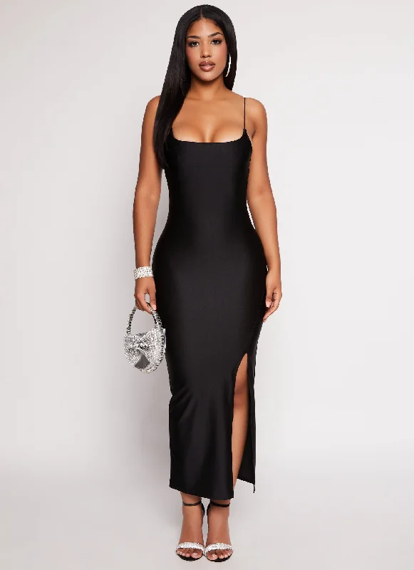 Thin Strap Side Slit Bodycon Maxi Dress