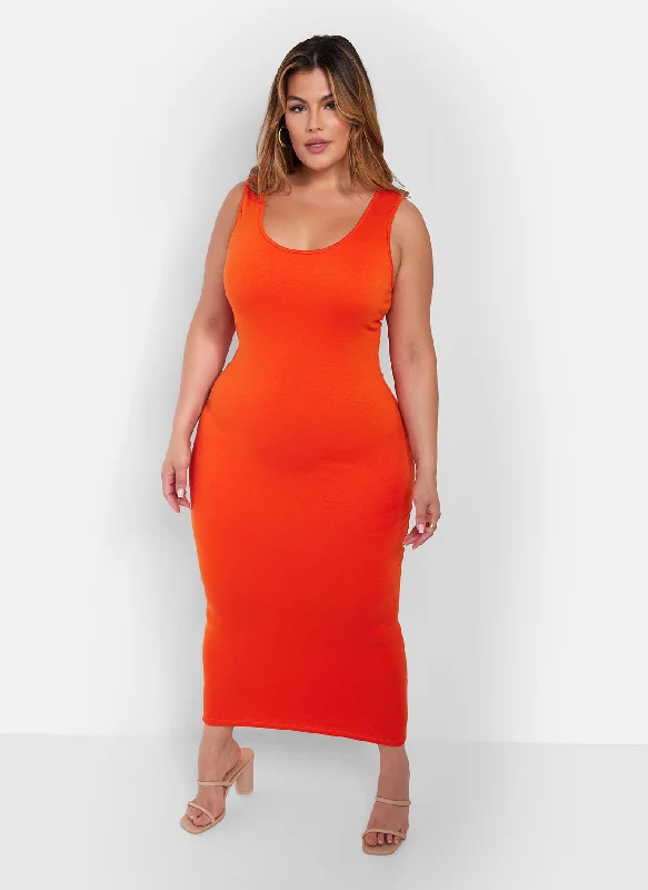 Essential Tank Maxi Bodycon Dress - Orange