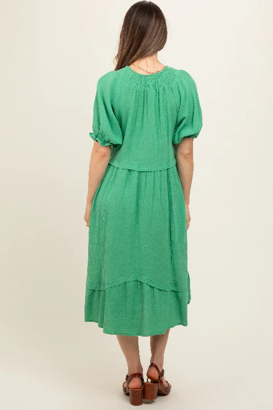 Green Tassel Tie Maternity Midi Dress