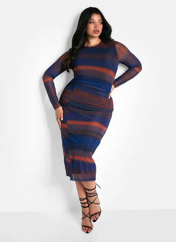 Hayden Tie Dye Mesh Midi Bodycon Dress