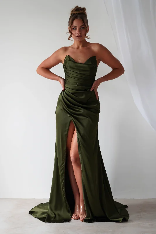 Italia Bodycon Satin Gown | Olive