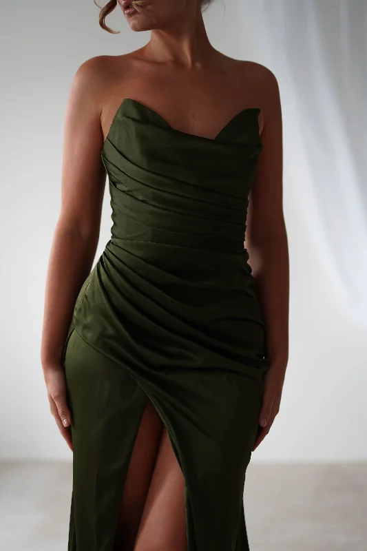 Italia Bodycon Satin Gown | Olive