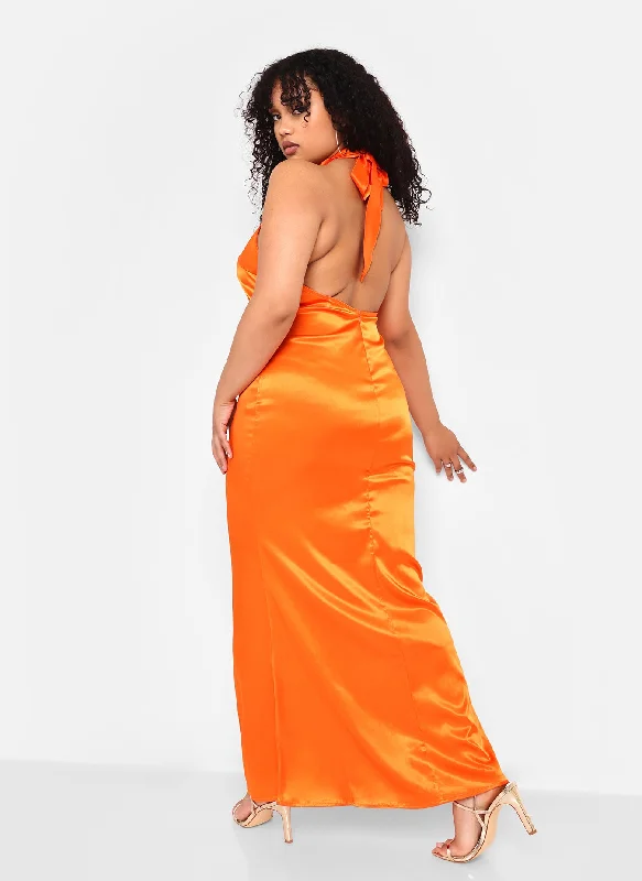 Jolene Satin Halter Maxi Bodycon Dress