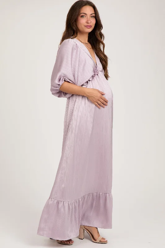 Lavender Striped Ruffle Accent Maternity Maxi Dress