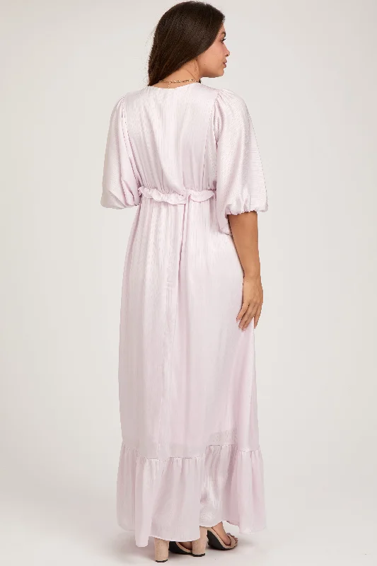 Light Pink Striped Ruffle Accent Maternity Maxi Dress