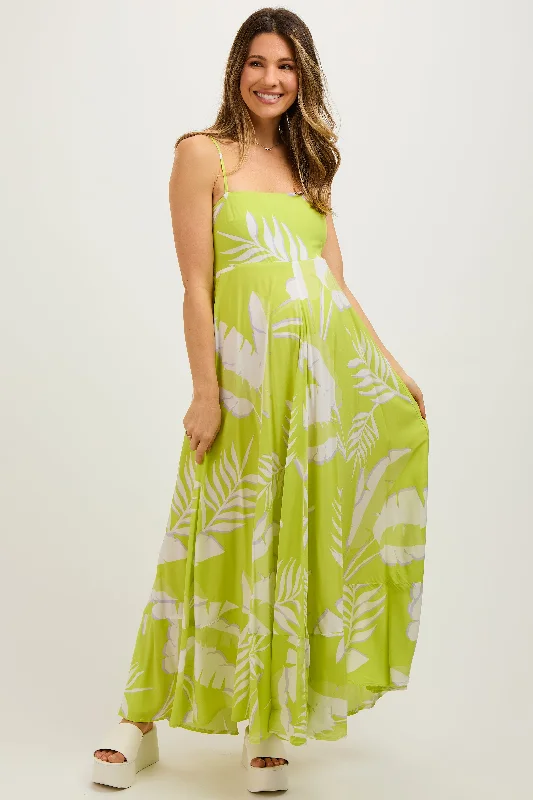 Lime Leaf Print Sleeveless Maternity Maxi Dress