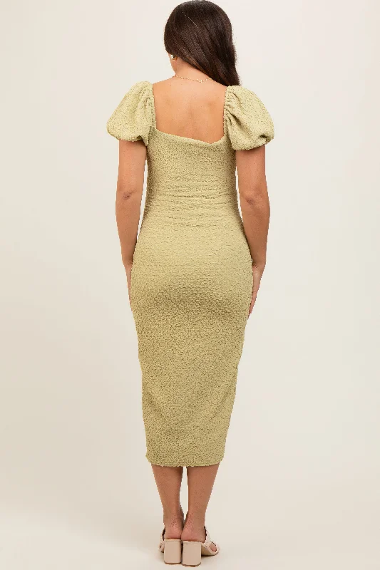 Lime Popcorn Textured Short Puff Sleeve Maternity Midi Dress