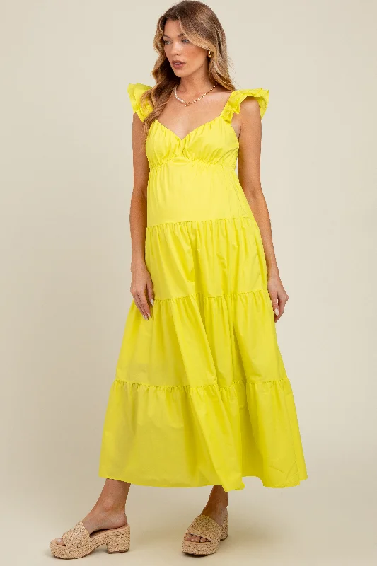 Lime Sleeveless Tiered Maternity Maxi Dress