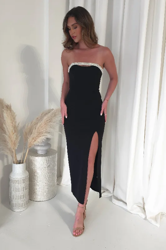 Nylia Strapless Bodycon Maxi Dress | Black