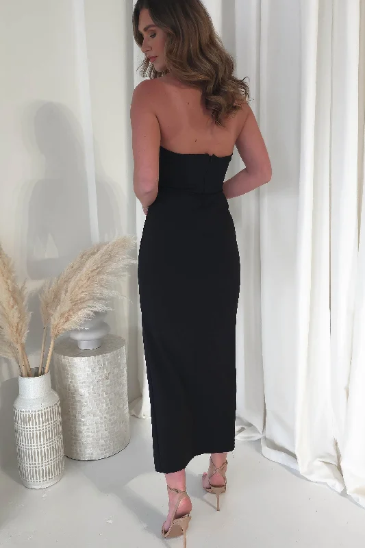 Nylia Strapless Bodycon Maxi Dress | Black