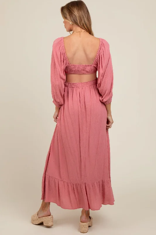 Pink Cutout Maternity Maxi Dress