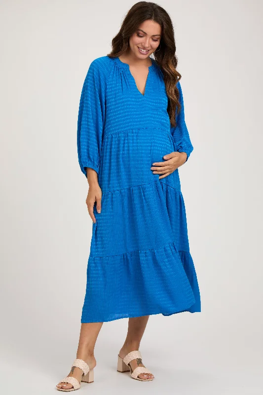 Royal Textured Tiered Maternity Midi Dress