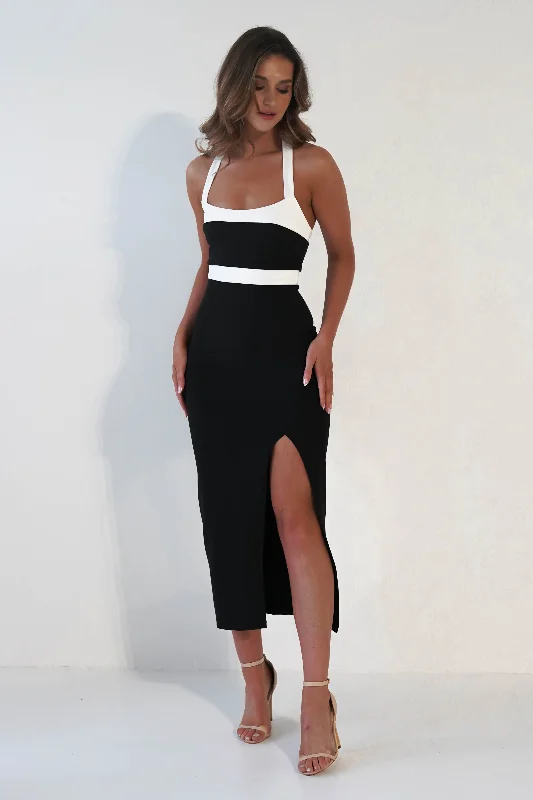 Safara Bodycon Midi Dress | Black/White