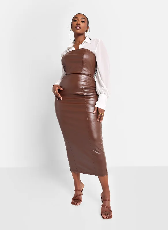 Shelby Faux Leather Midi Bodycon Dress - Chocolate