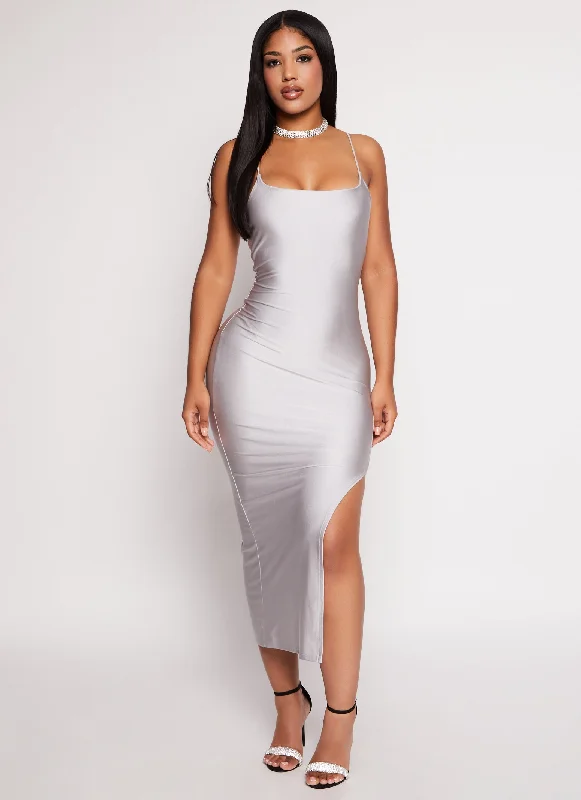 Thin Strap Side Slit Bodycon Maxi Dress