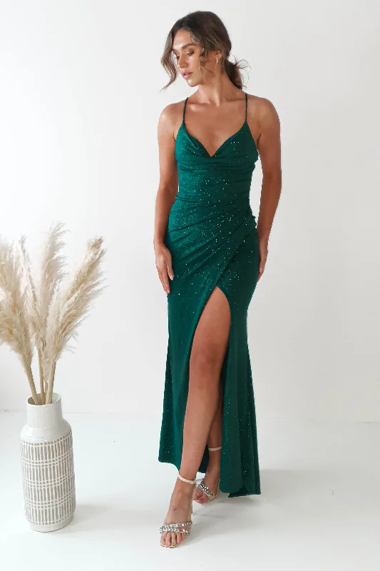 Solana Glitter Bodycon Gown | Emerald Green