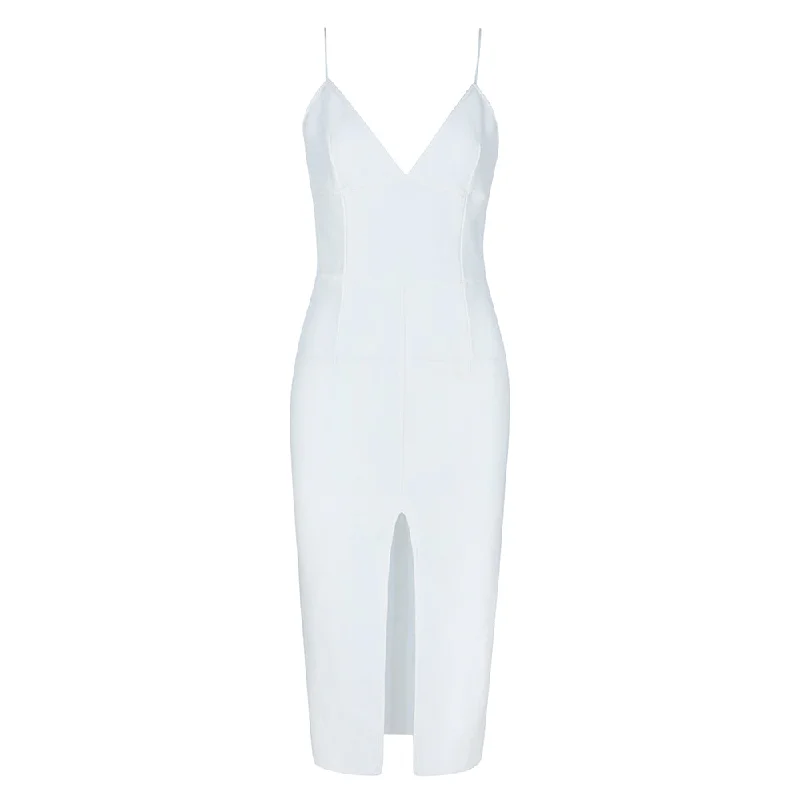 White High Waist Sleeveless Backless Spaghetti Strap Bodycon Evening Bandage Dress