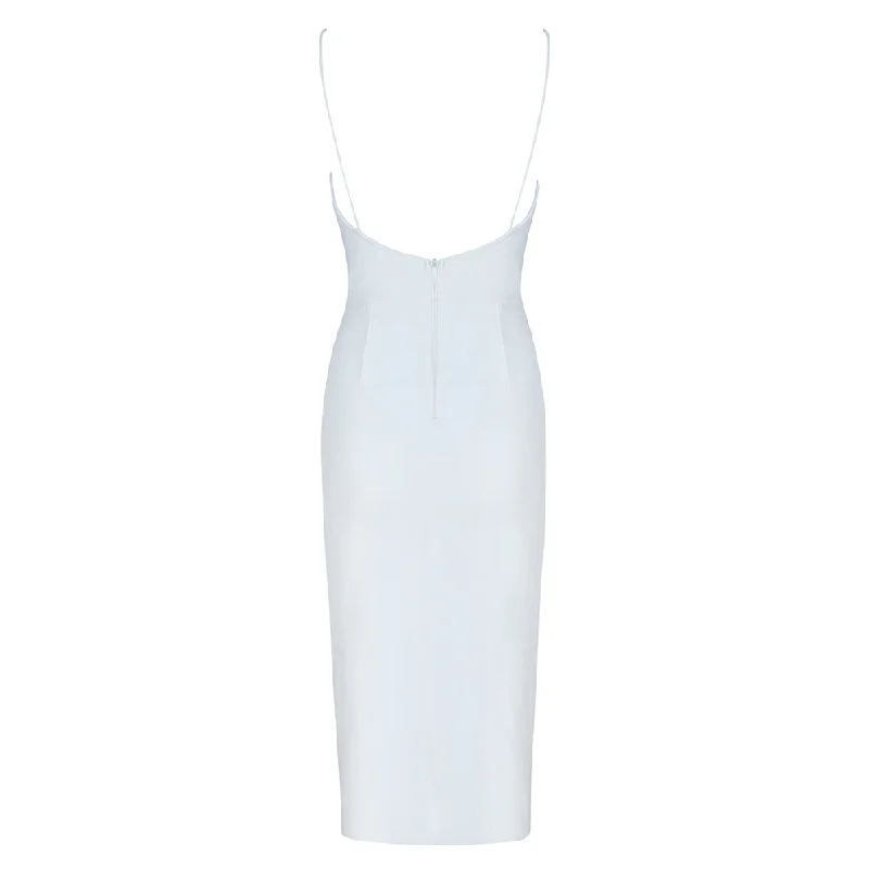 White High Waist Sleeveless Backless Spaghetti Strap Bodycon Evening Bandage Dress