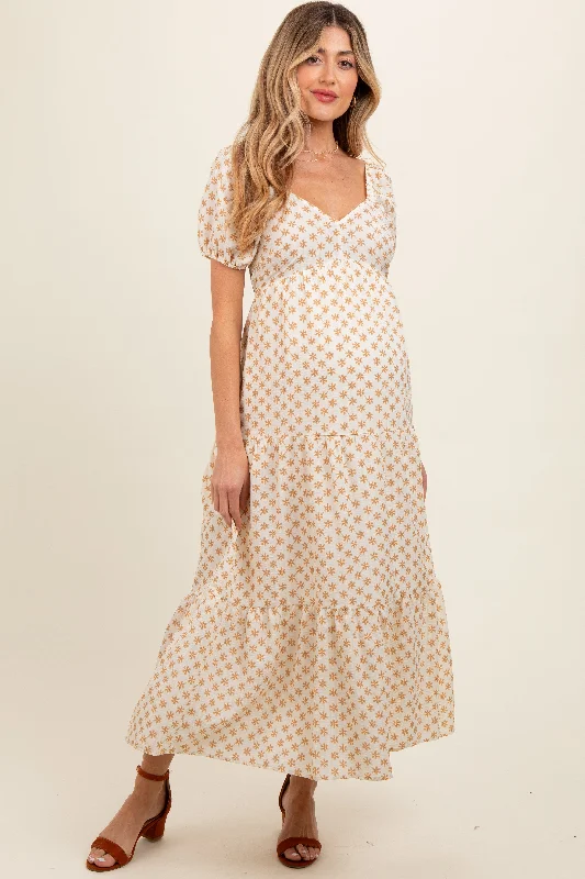 Yellow Floral Tiered Maternity Maxi Dress