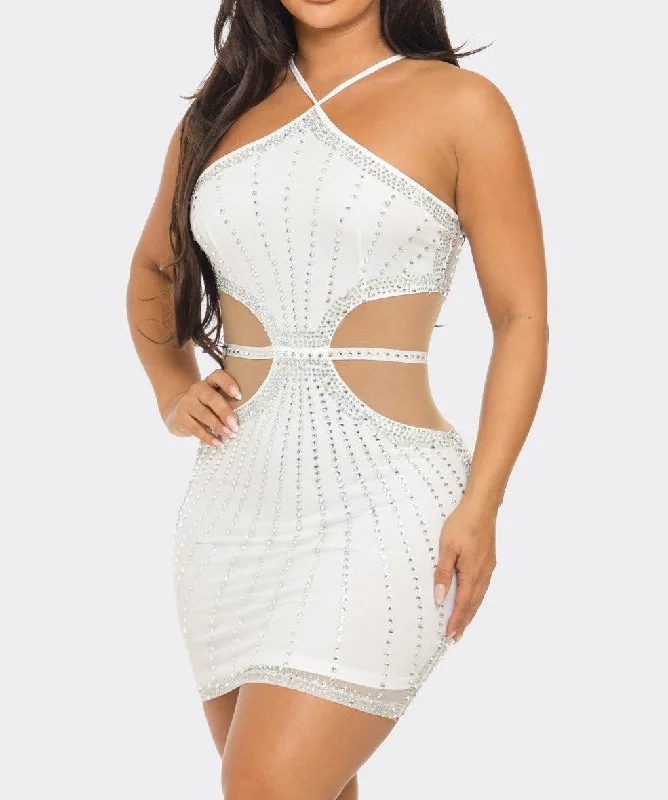 Women's Rhinestone Halter Neck Bodycon Dress - BAJBCCDS44168