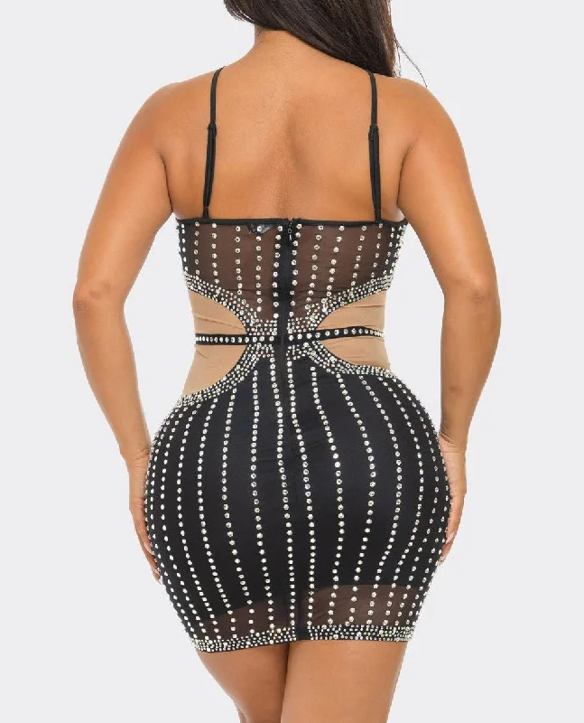 Women's Rhinestone Halter Neck Bodycon Dress - BAJBCCDS44168