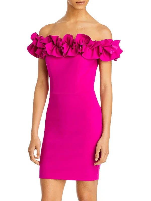 Womens Ruffled Above Knee Bodycon Dress