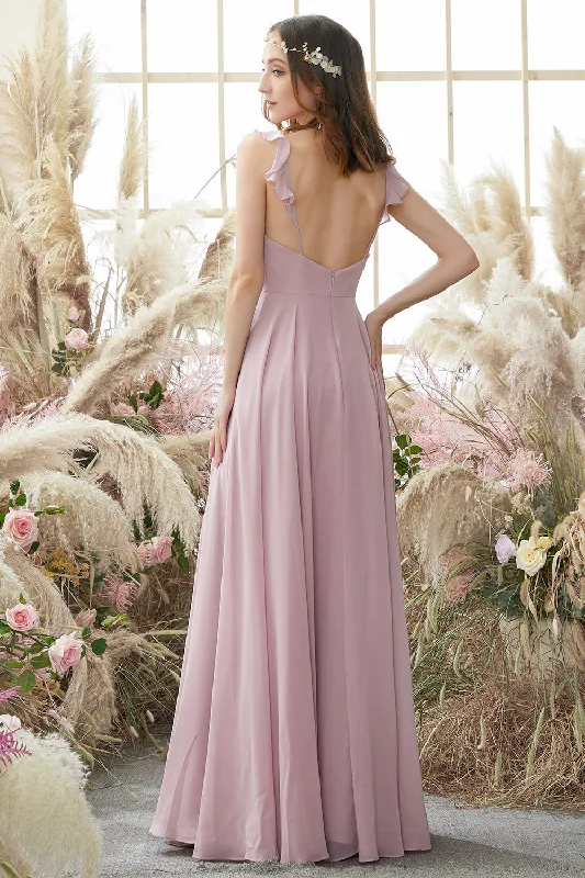 Blush Spaghetti Straps Chiffon Bridesmaid Dress