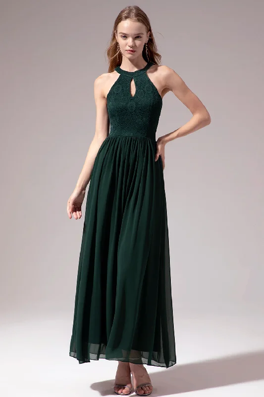 Halter Long Lace Bridesmaid Dress