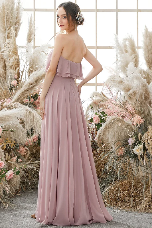 Elegant Strapless Chiffon Bridesmaid Dress