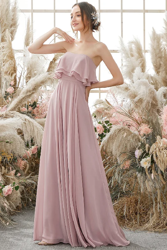 Elegant Strapless Chiffon Bridesmaid Dress