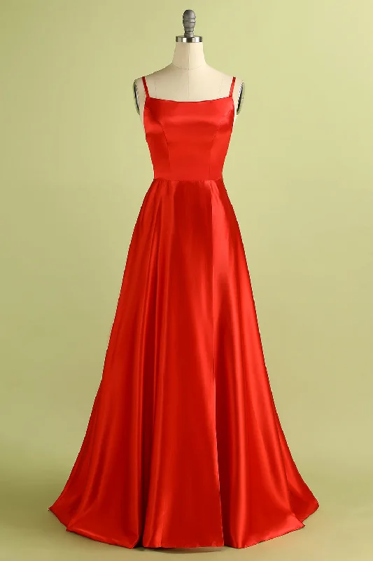 Red Backless Satin Prom Bridesmaid Dress